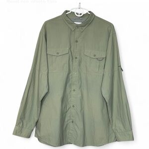COLUMBIA Sportswear Green Shirt Jacket XL Button-Up Long Sleeve W/Front Packets